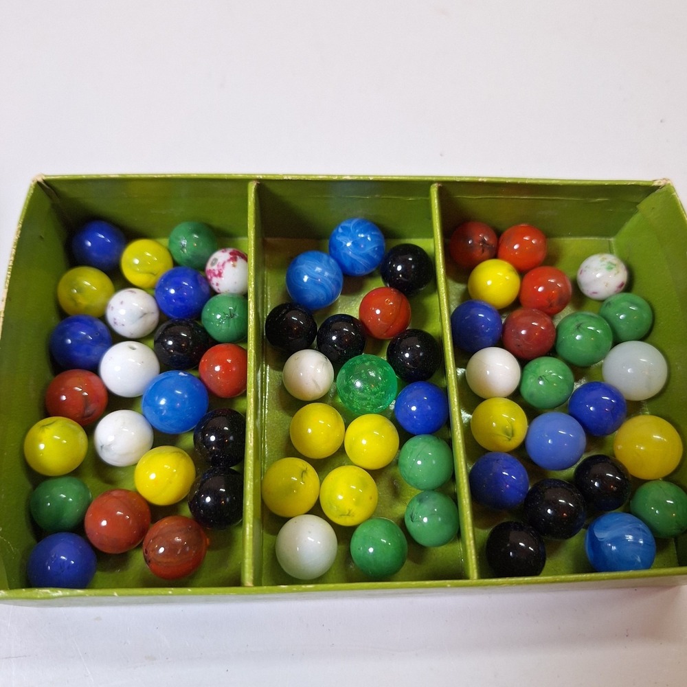 Vintage Lot of 63 Assorted Glass Marbles Cat's Eye Swirl Mixed Colors